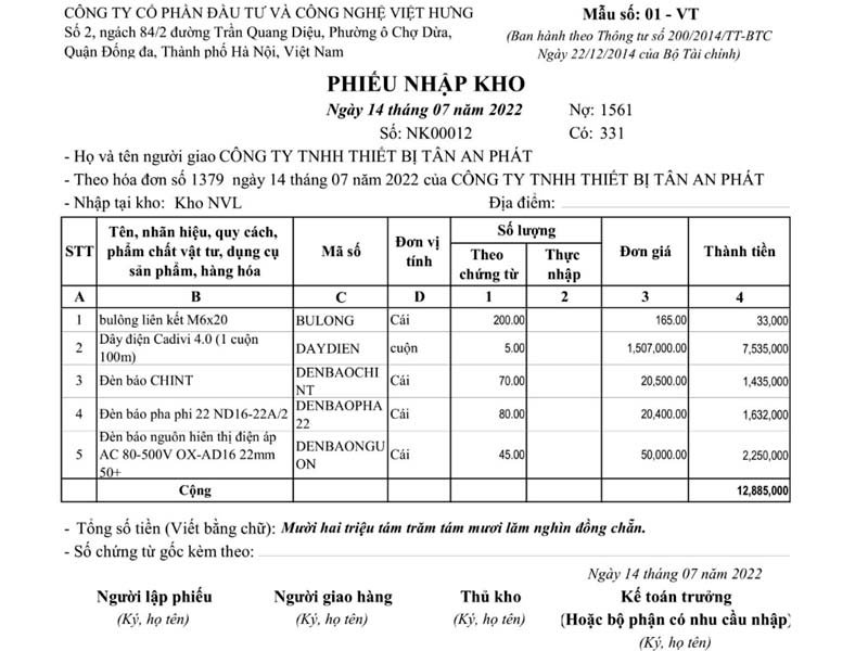 In phiếu nhâop kho - DNTN Nhật Đông