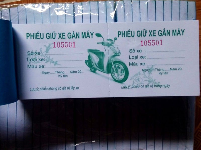 Nhật đông thiết kế phiếu giữ xe máy theo yêu cầu khách hàng